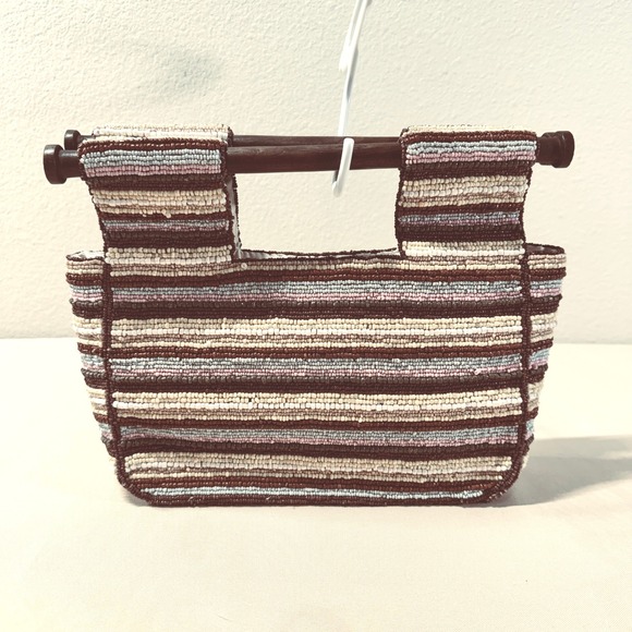 ANTONIO MELANI Handbags - Antonio Melani Glass Bead Handbag Wood Handle Brown‎ Cream Blue Pink Summer Boho